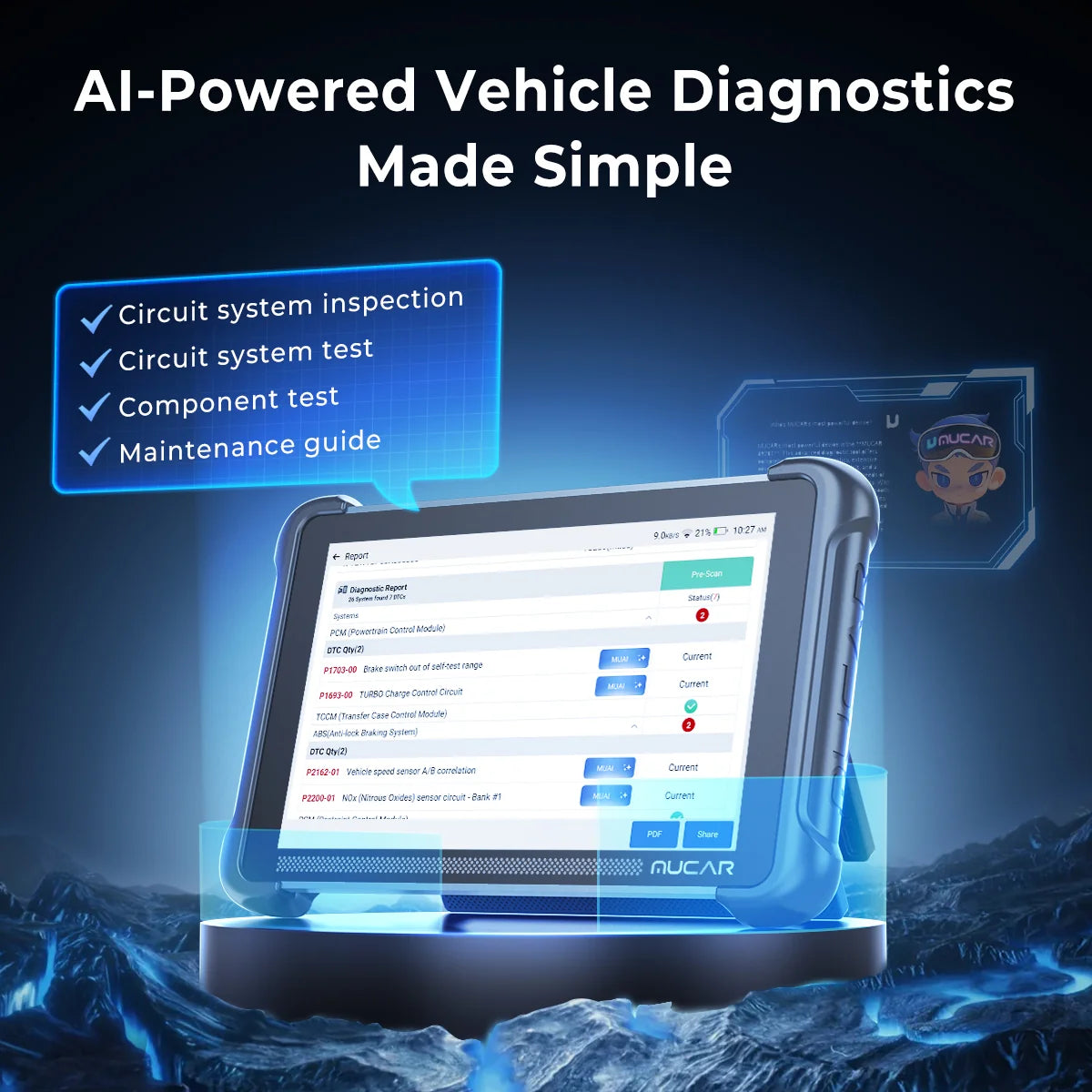 MUCAR 892BT AI-Assisted Bidirectional Diagnostic Scanner