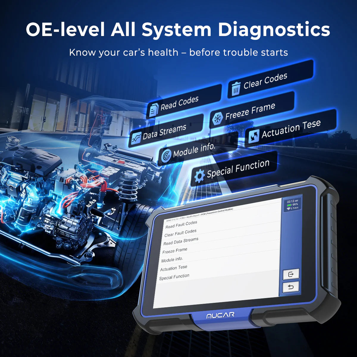 MUCAR VO8 8-Inch Professional All-In-One Bi-Directional Diagnostic Kit
