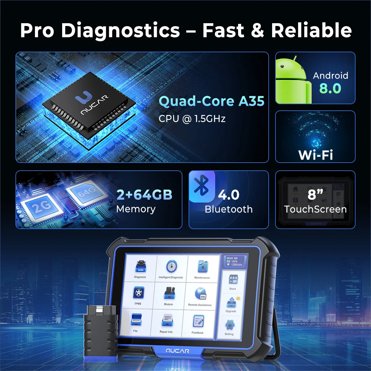 MUCAR VO8 8-Inch Professional All-In-One Bi-Directional Diagnostic Kit
