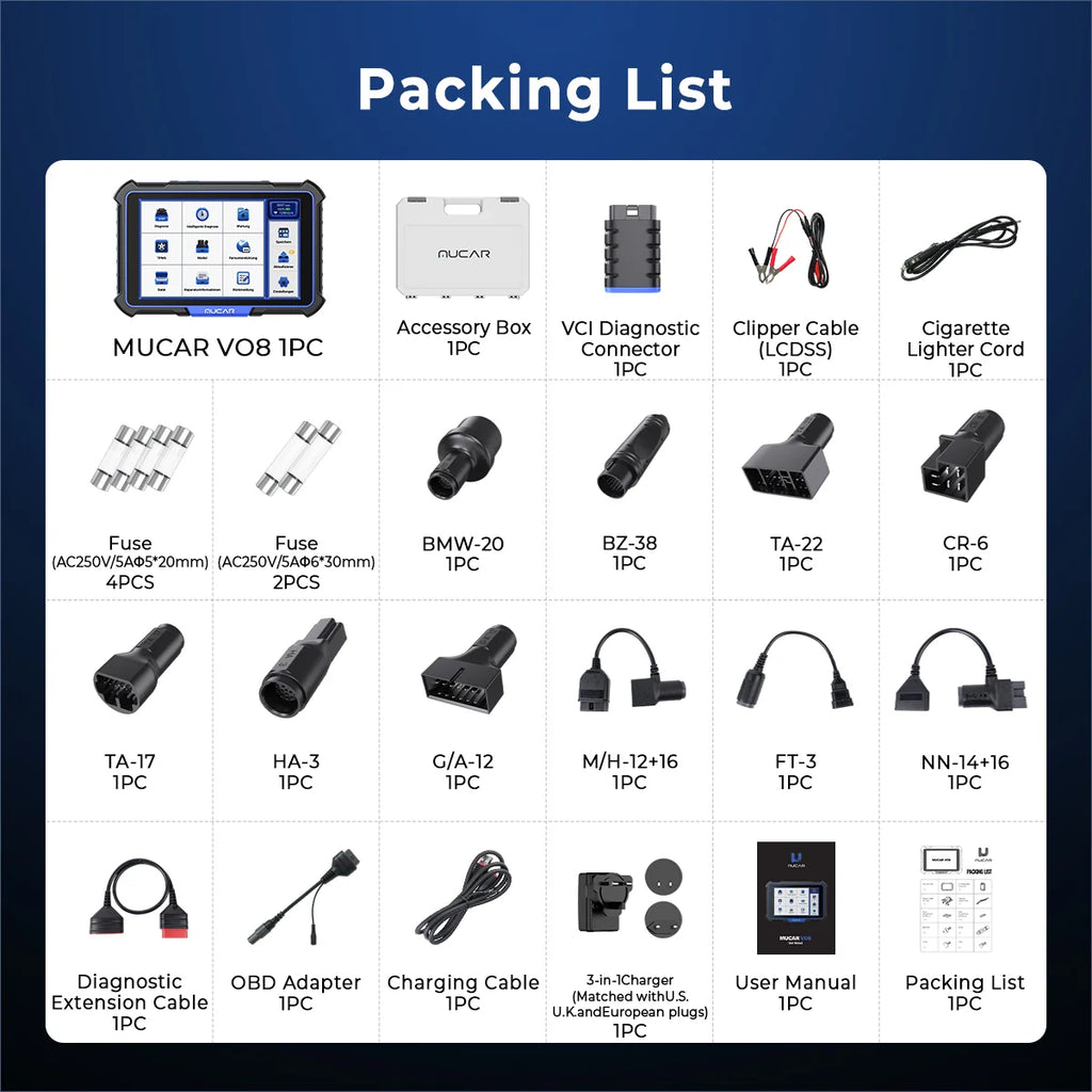 MUCAR VO8 8-Inch Professional All-In-One Bi-Directional Diagnostic Kit